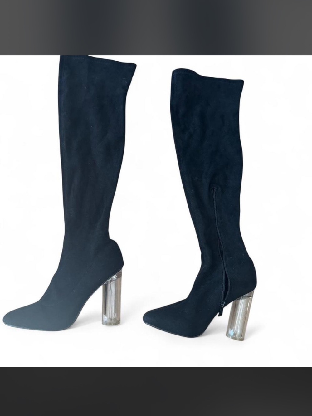 Charlotte Russe Black Over-the-Knee Suede Boots with Clear Block Heel